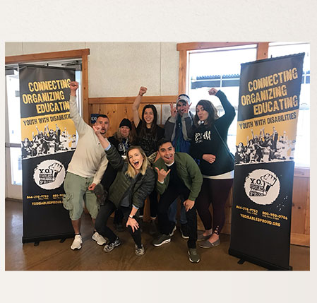 A group photo of YO! members in a funny pose.